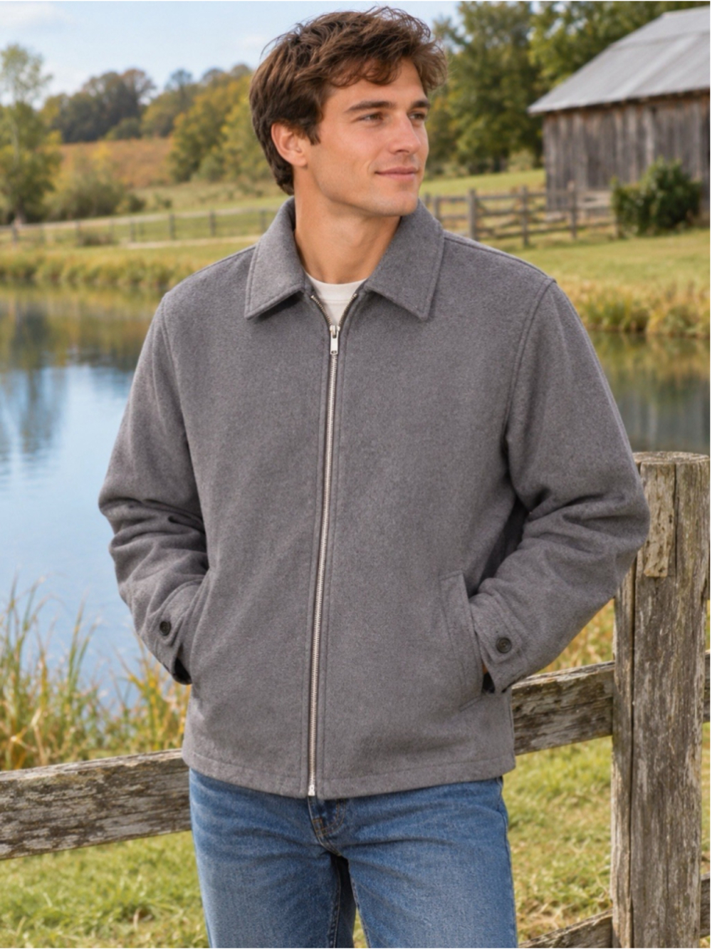 Men’s Gray Jacket Size Large-zip Front/collared Casual Lightweight Utility Coat